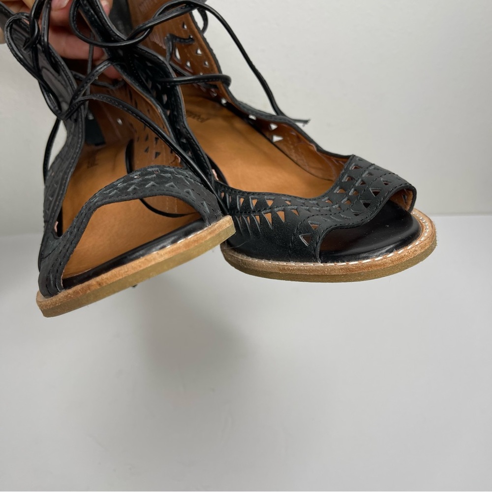 Jeffrey Campbell Cordillo Black Laser Cut Leather Heel Booties Sandals Size 10 - Picture 12 of 17